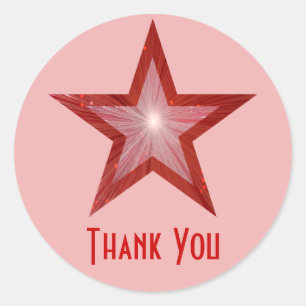 Red Star "Thank You" round sticker pale pink