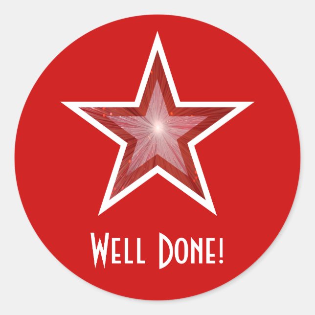 Red Star 'Well Done!' round sticker red (Front)
