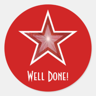Red Star 'Well Done!' round sticker red