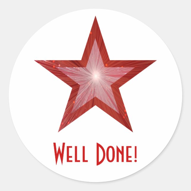 Red Star 'Well Done!' round sticker white (Front)