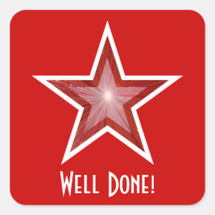 Red Star 'Well Done!' square sticker red