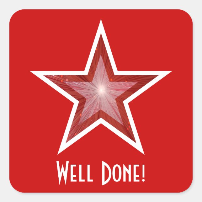 Red Star 'Well Done!' square sticker red (Front)