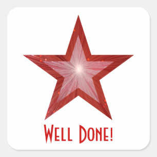 Red Star 'Well Done!' square sticker white