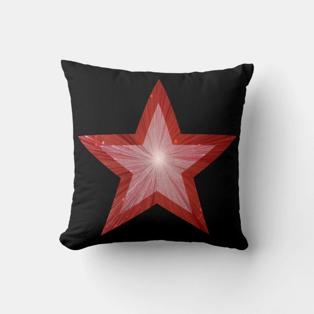 Red Star white throw pillow square black back (Front)