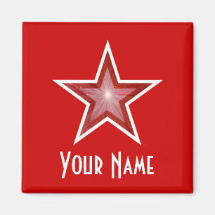 Red Star 'Your Name' fridge magnet square red