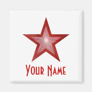 Red Star 'Your Name' fridge magnet square white