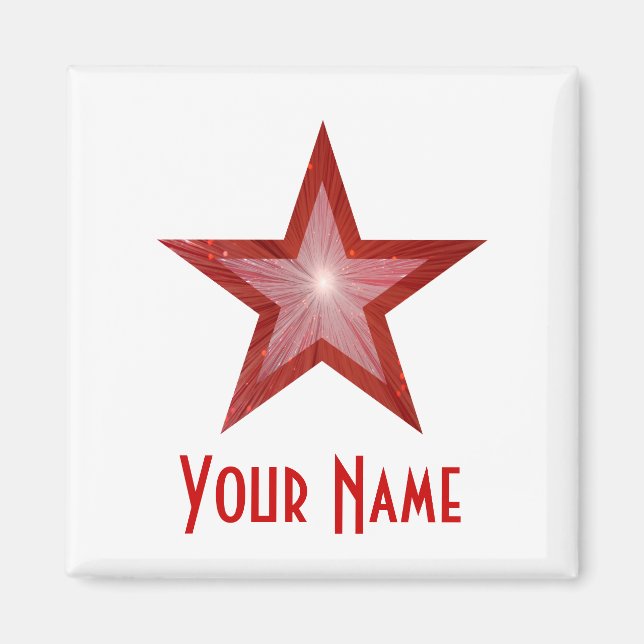 Red Star 'Your Name' fridge magnet square white (Front)