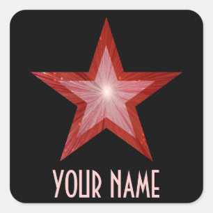 Red Star 'Your Name'' square sticker black