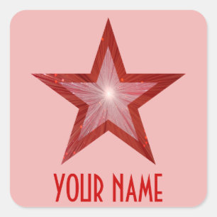 Red Star 'Your Name'' square sticker pale pink