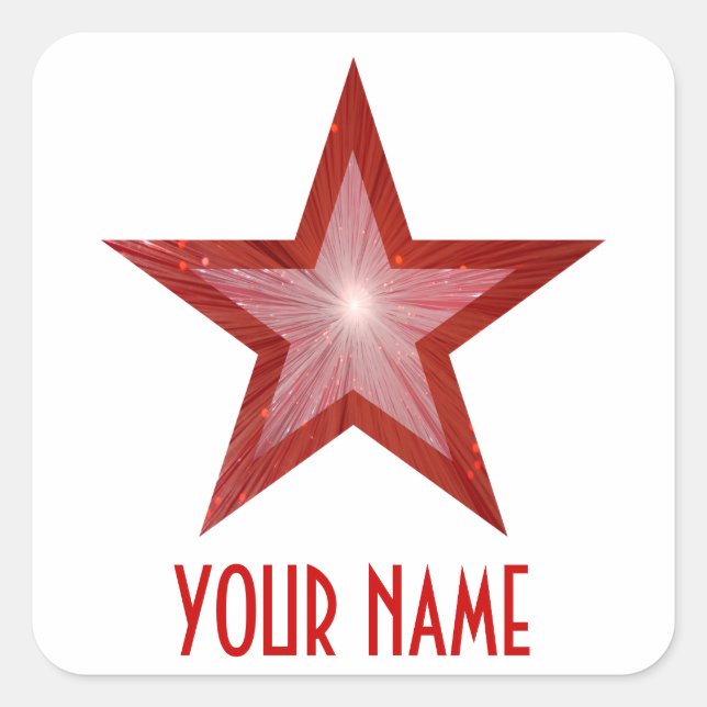 Red Star 'Your Name'' square sticker white (Front)
