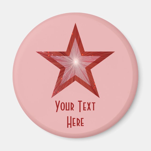 Red Star 'Your Text' fridge magnet pink (Front)