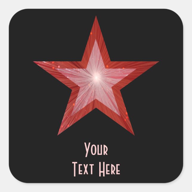 Red Star 'Your Text' square sticker black (Front)