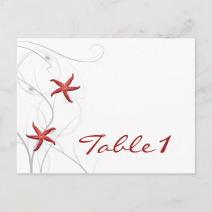 Red Starfish and Silver Coral Table Number Postcard