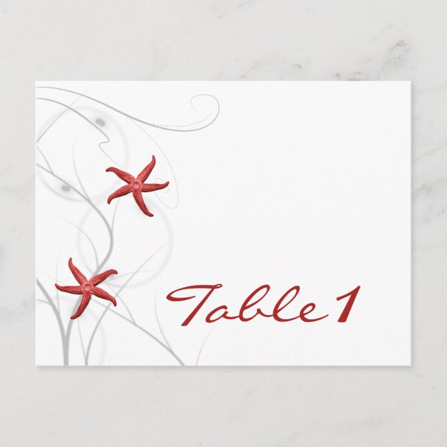 Red Starfish and Silver Coral Table Number Postcard (Front)