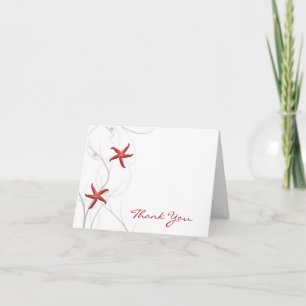 Red Starfish and Silver Coral Thank You Card