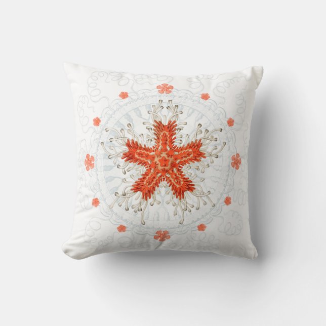 Red starfish on vintage texture Throw Pillow (Front)