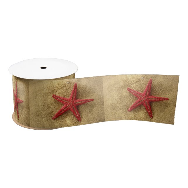 red starfish ribbon satin ribbon (Spool)