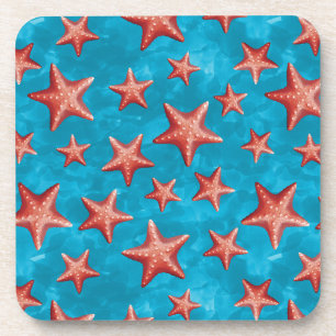 Red Starfish Summer Beach Nautical Coastal Coaster