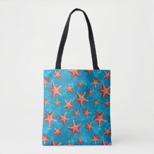 Red Starfish Summer Beach Nautical Coastal Tote Bag