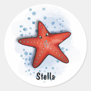 red starfish watercolor style classic round sticker