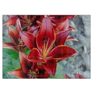 Red Stargazer Lily Flower, Canadian Photography Cutting Board