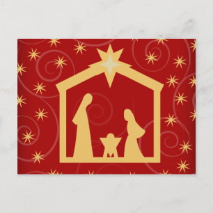 Red Starry Night Christmas Nativity Postcard