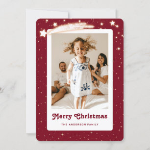 Red Starry Photo Merry Christmas Card