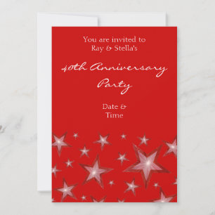 Red Stars '40th Anniversary' vertical red Invitation