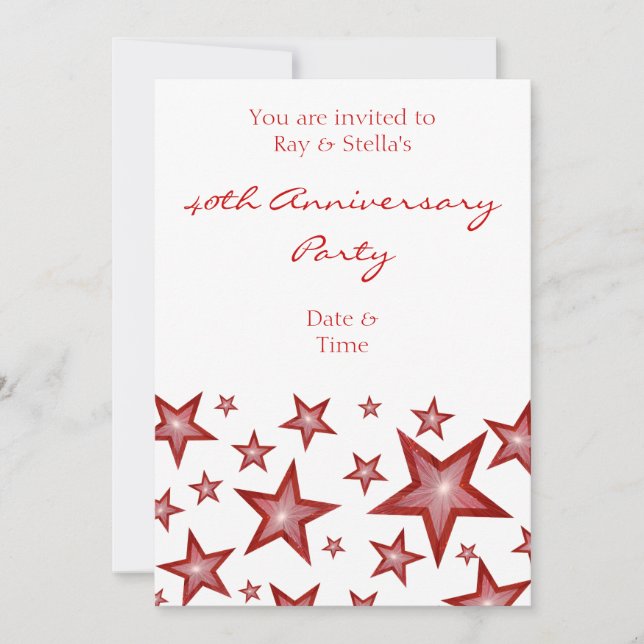 Red Stars '40th Anniversary' vertical white Invitation (Front)