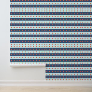Red Stars and Blue Stripes Pattern Wallpaper