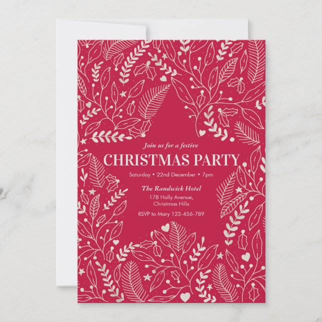 Red Stars and Holly Christmas party Invitation (Front)