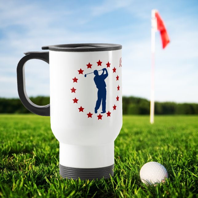 Red Stars Blue Golfer Travel Mug (Creator Uploaded)