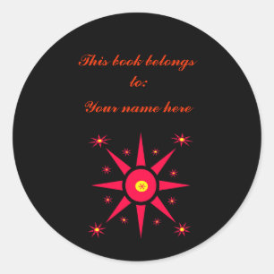 Red Stars Bookplate Classic Round Sticker