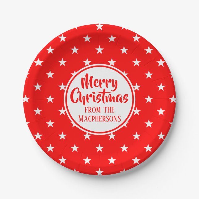 Red Stars Christmas Paper Plates (Front)