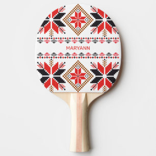 Red Stars Diamonds Cross Stitch Custom Ping Pong Paddle