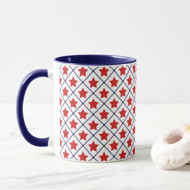 Red Stars Dotted lines Mug (With Donut)