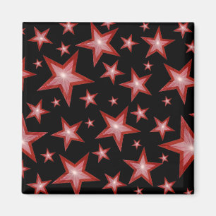 Red Stars fridge magnet square black
