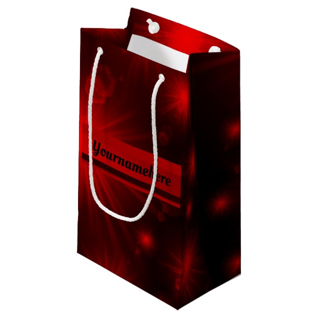 red stars in red and black personalised small gift bag (Front Angled)