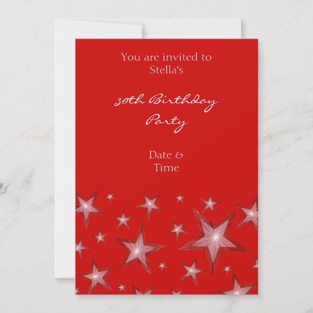 Red Stars invitation vertical red (Front)