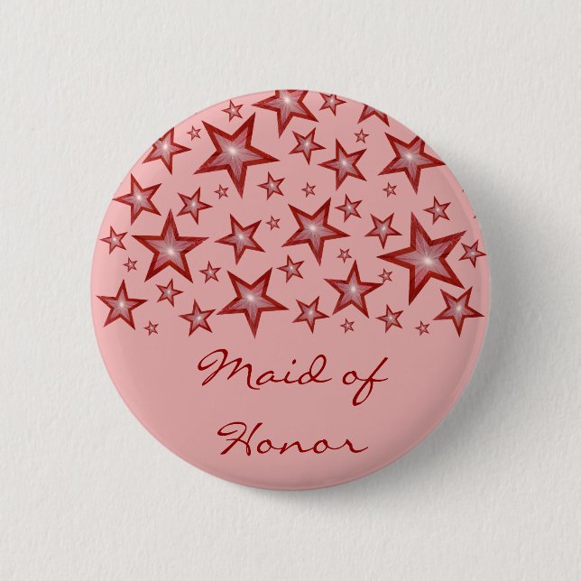 Red Stars 'Maid of Honour' button pink (Front)