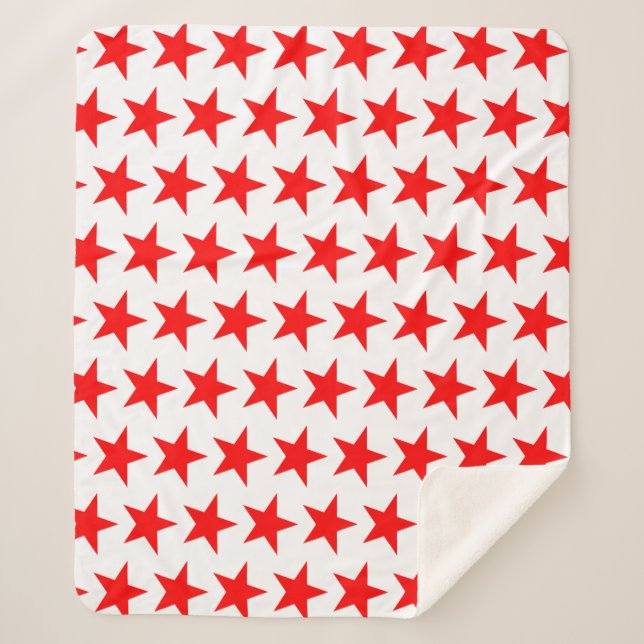 Red Stars Pattern Sherpa Blanket (Front)