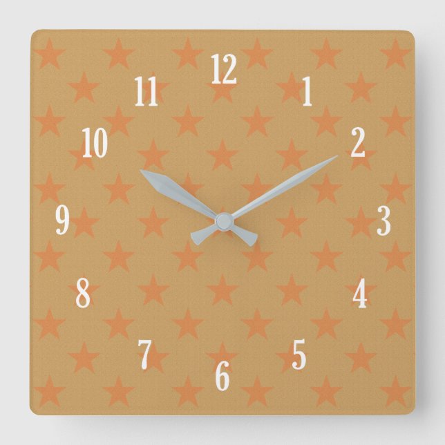 Red stars pattern square wall clock (Front)