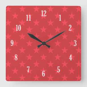 Red stars pattern square wall clock