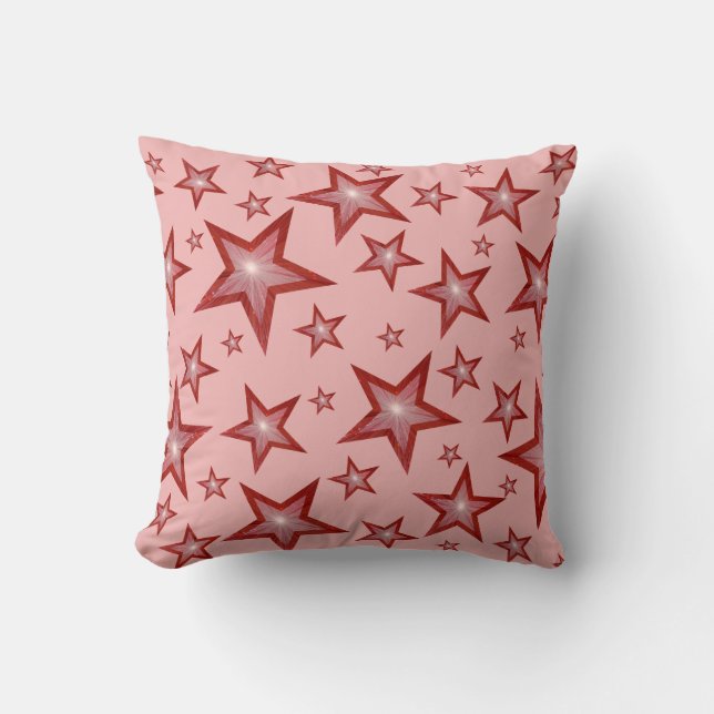 Red Stars printed throw pillow square pink (Front)