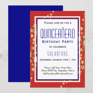 Red Stars Quinceañero 15th Birthday BOY  Invitation