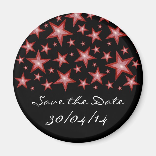 Red Stars 'Save the Date' fridge magnet black (Front)