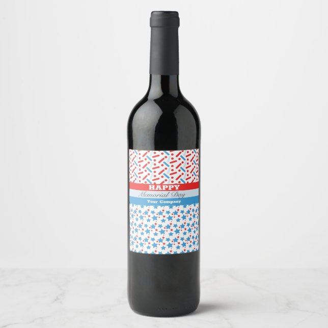 Red Stars Sprinkles Memorial Day Event Party Wine Label (Front)