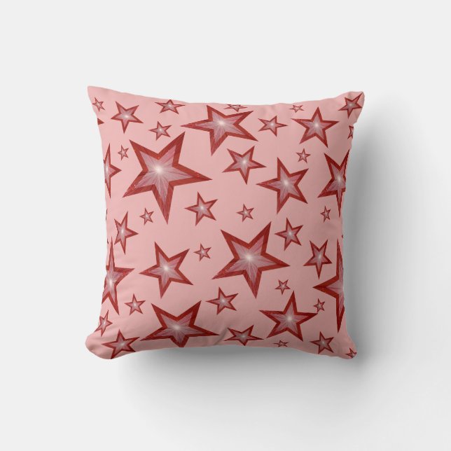 Red Stars 'Text' square pale pink Cushion (Front)