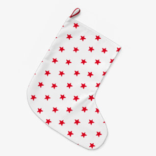 Red stars, white pattern decorative large christmas stocking
