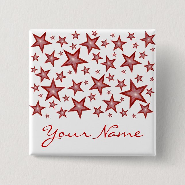 Red Stars 'Your Name' button white (Front)